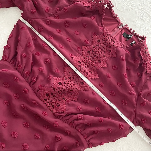 NWT Lust or Love Wine Red Embroidered Lace Long Sleeve Dress Medium - Picture 9 of 12